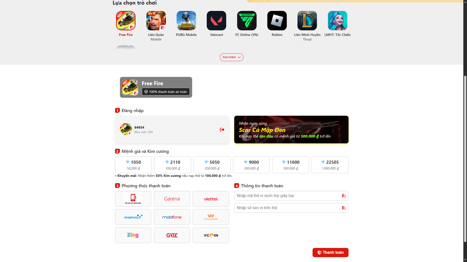 Share code Nạp Thẻ Full Game